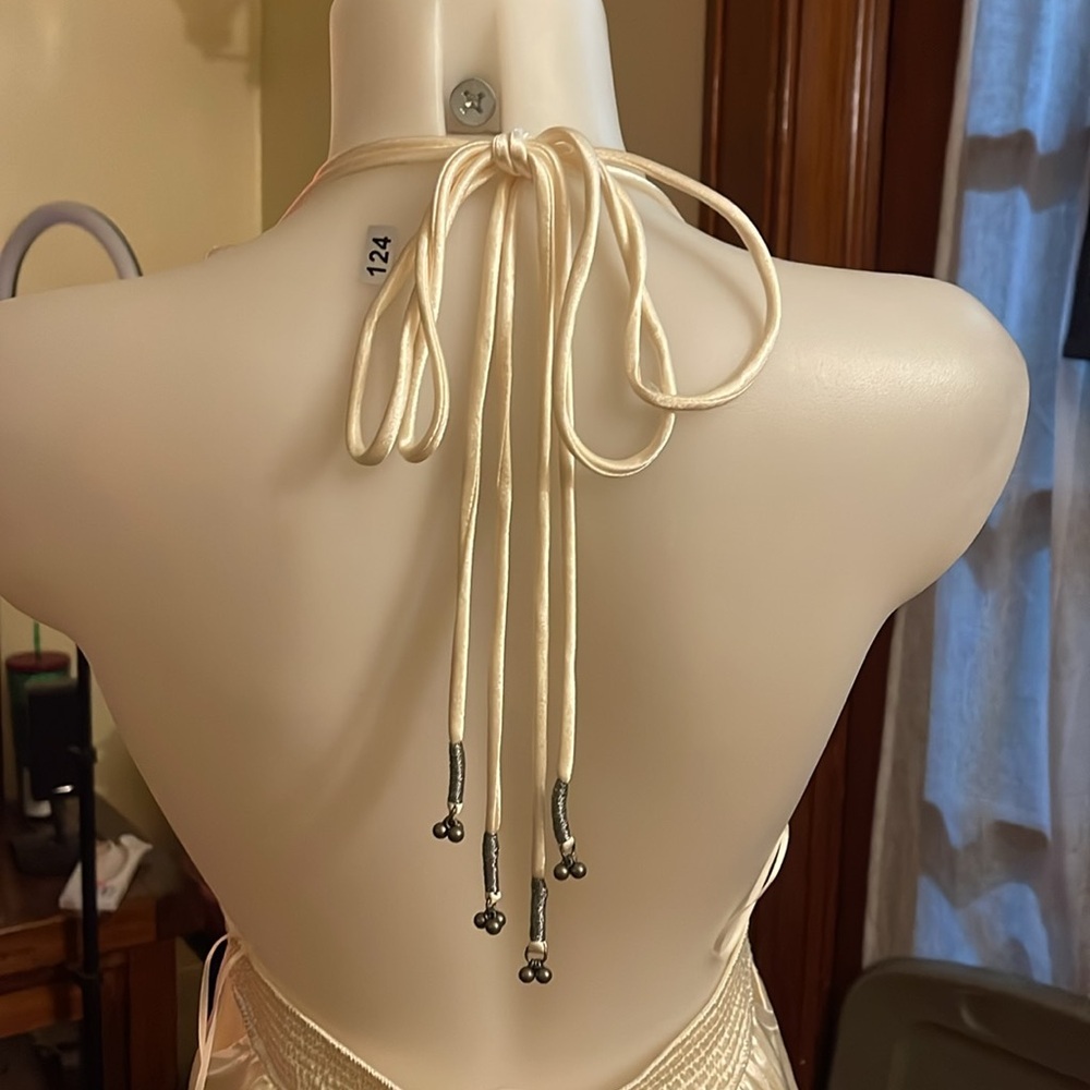 Free People Look Into The Sun Satin Cutouts Halter Gown Maxi Dress NWOT RARE - Picture 6 of 12